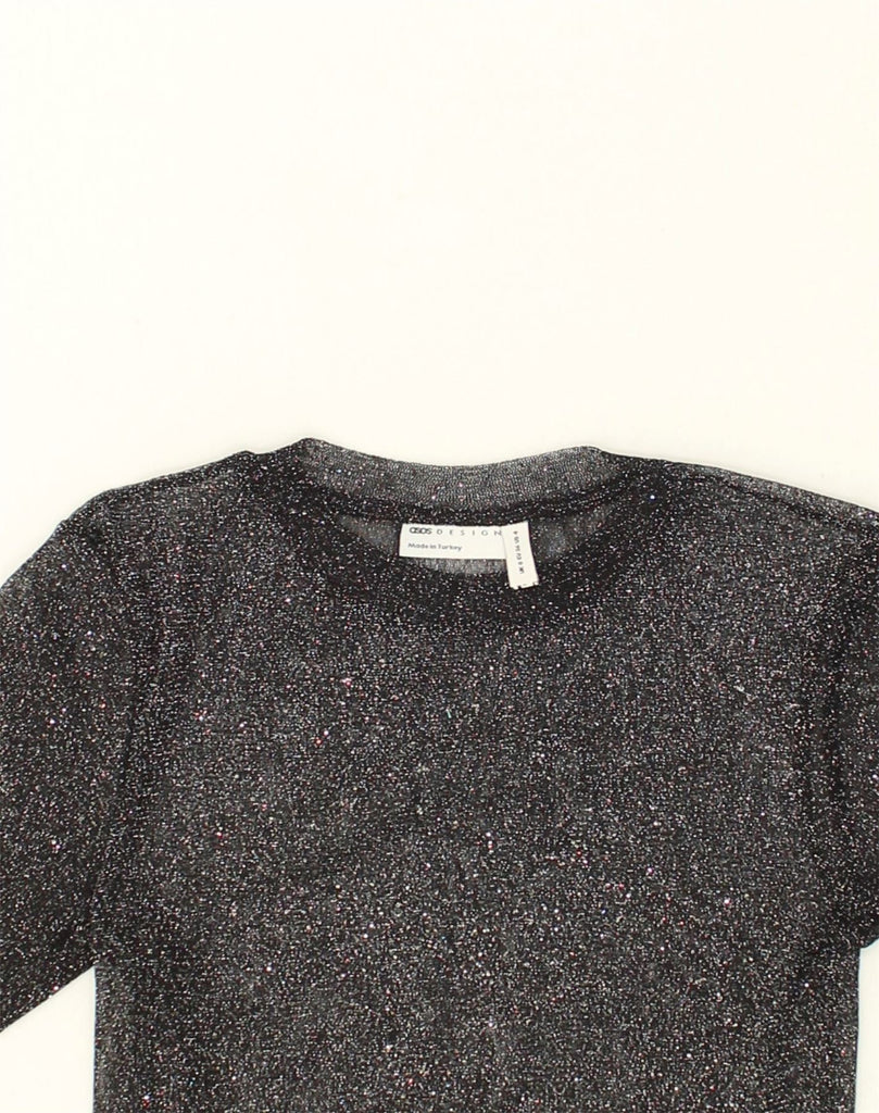 ASOS Womens Crop Top Long Sleeve UK 8 Small  Black Flecked Polyamide | Vintage Asos | Thrift | Second-Hand Asos | Used Clothing | Messina Hembry 