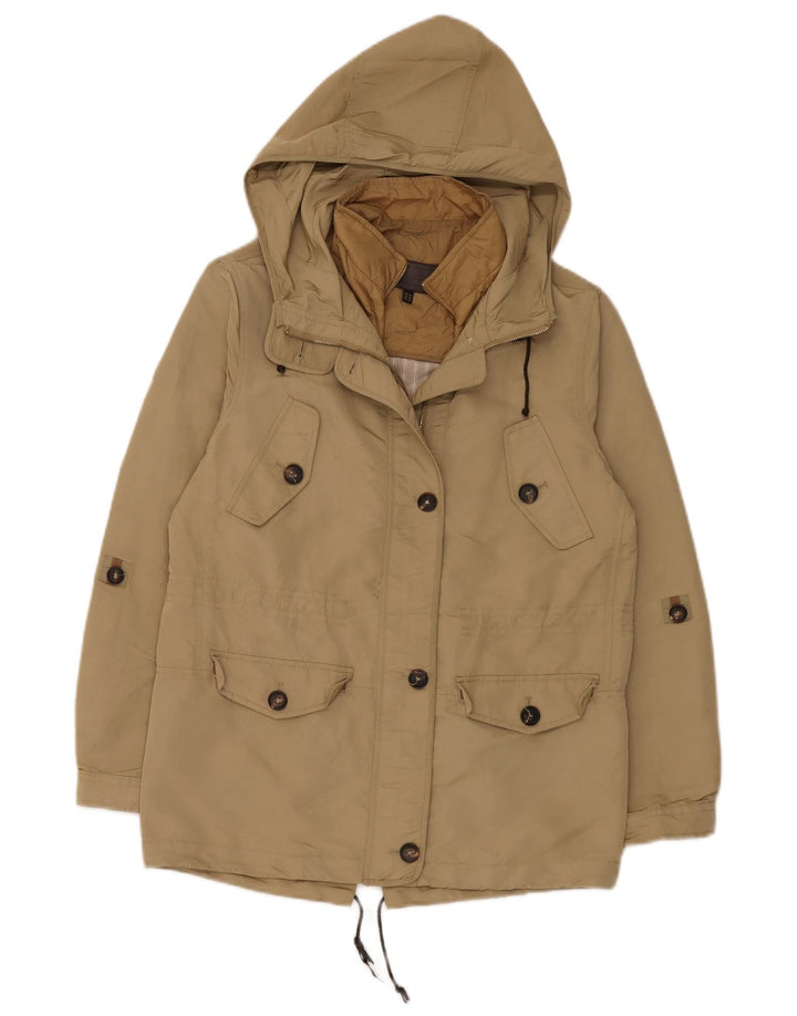 Massimo Dutti Womens Hooded Oversized Parka Jacket UK 6 XS Khaki