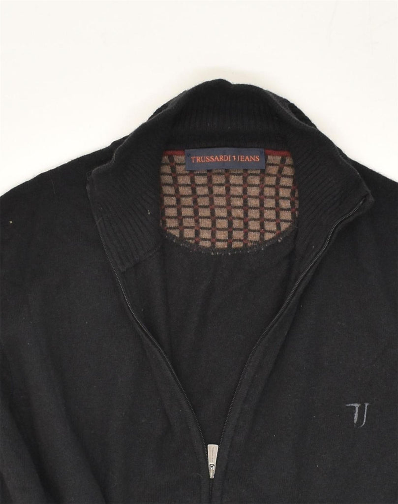 TRUSSARDI JEANS Mens Cardigan Sweater Medium Black | Vintage Trussardi Jeans | Thrift | Second-Hand Trussardi Jeans | Used Clothing | Messina Hembry 