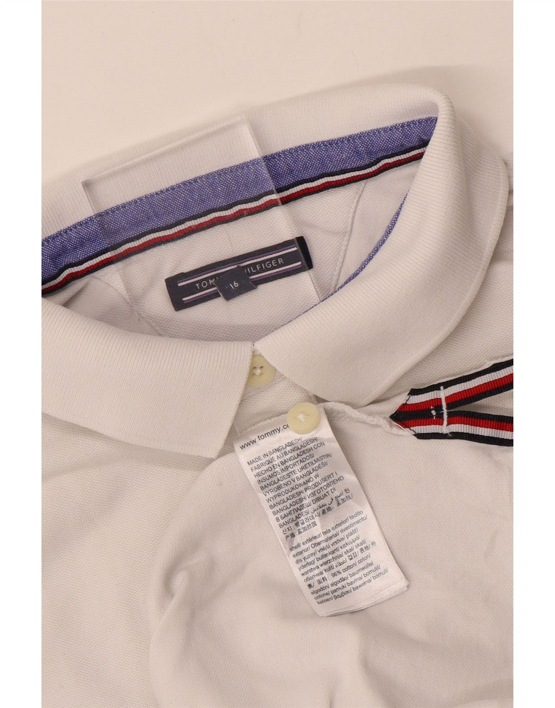 TOMMY HILFIGER Boys Polo Shirt 15-16 Years White Cotton