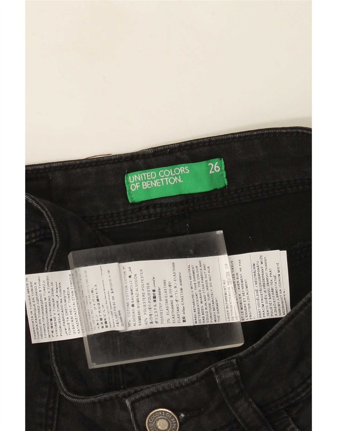 Benetton Womens Slim Jeans W26 L29 Black Cotton
