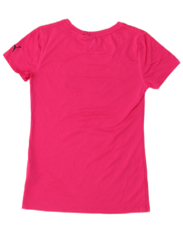PUMA Girls Graphic T-Shirt Top 12-13 Years Large Pink Polyester