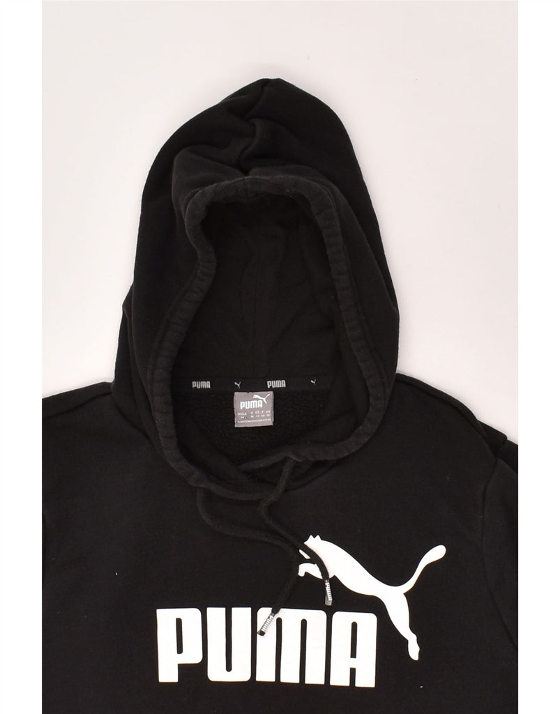 PUMA Womens Graphic Hoodie Jumper UK 12 Medium Black Cotton | Vintage Puma | Thrift | Second-Hand Puma | Used Clothing | Messina Hembry 