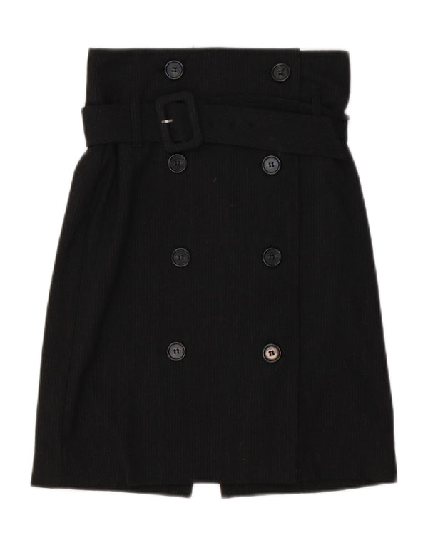 Benetton Womens Belted Pencil Skirt IT 40 Small W28 Grey Pinstripe