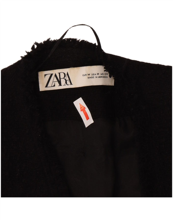 Zara Womens Double Breasted Blazer Jacket UK 12 Medium Black Cotton