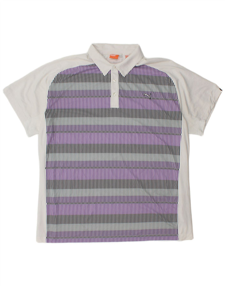 PUMA Mens Polo Shirt 2XL White Pinstripe Polyester