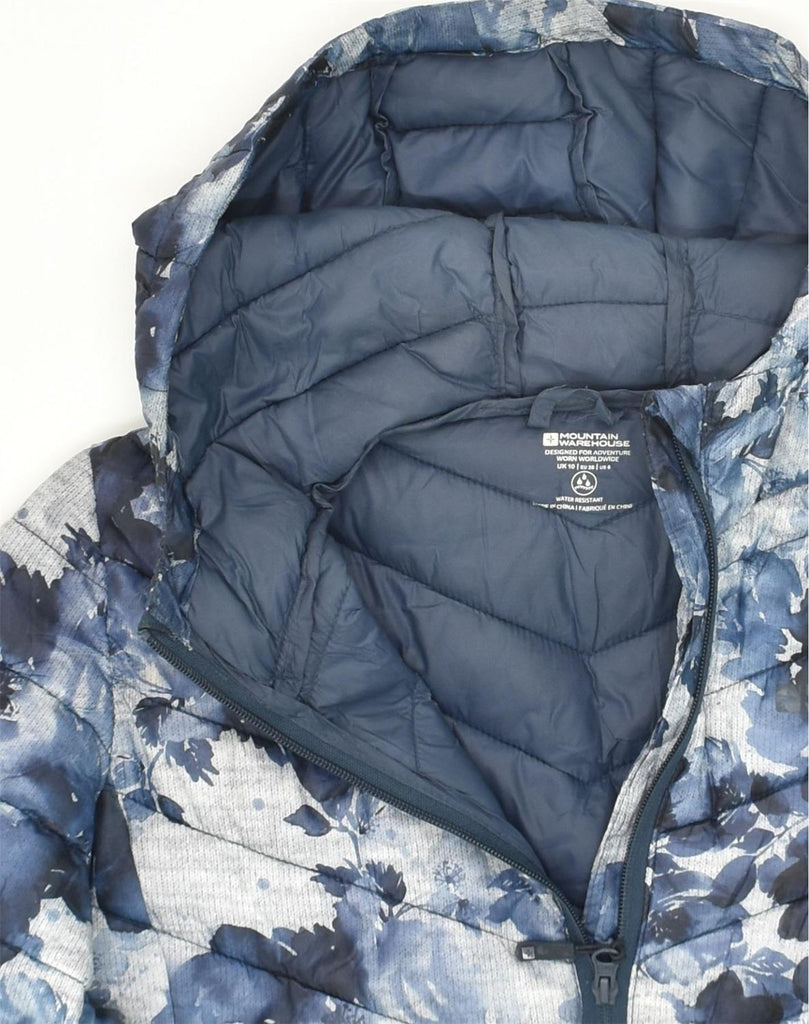 MOUNTAIN WAREHOUSE Womens Hooded Padded Jacket UK 10 Small  Blue Floral | Vintage Mountain Warehouse | Thrift | Second-Hand Mountain Warehouse | Used Clothing | Messina Hembry 