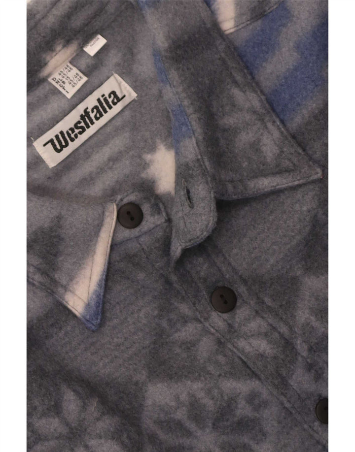 Vintage Mens Fleece Shirt UK 15 Medium Grey Geometric Polyester