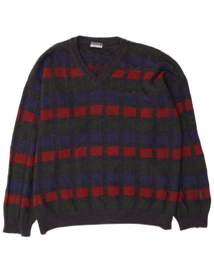 Jockey Mens V-Neck Jumper Sweater 2XL Grey Check