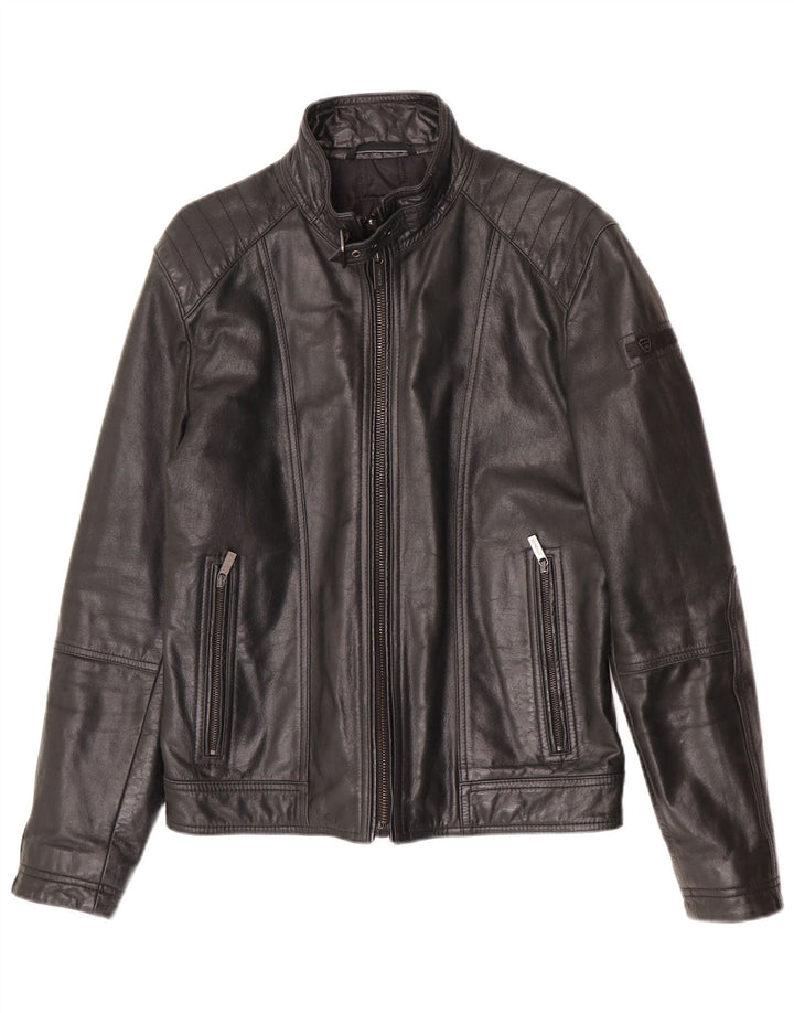 Strellson Mens Leather Jacket UK 38 Medium Black Leather