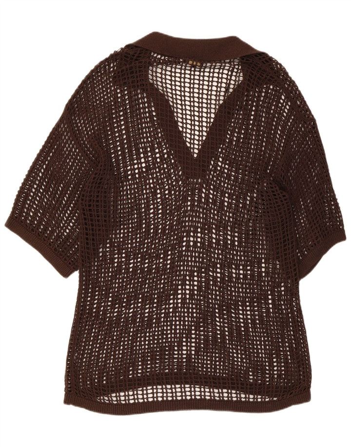 Massimo Dutti Womens See Through Crochet Blouse Top UK 14 Medium Brown