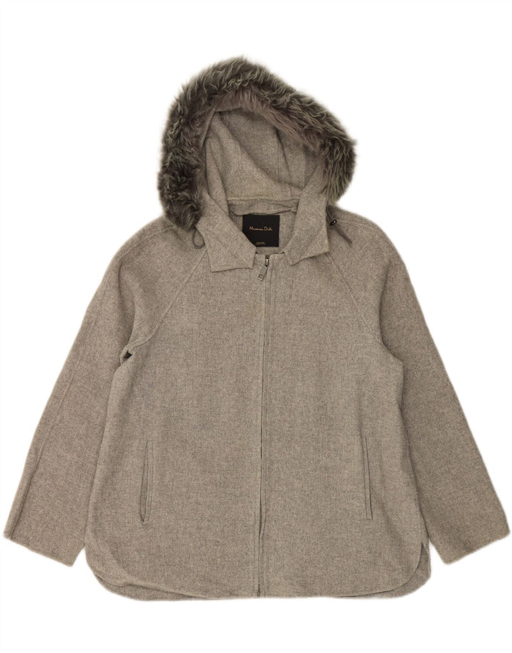 MASSIMO DUTTI Womens Hooded Bomber Jacket UK 16 Large Grey