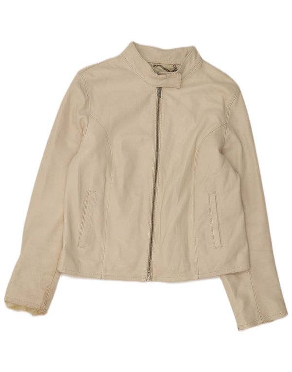 Vintage Womens Leather Jacket UK 14 Medium Beige