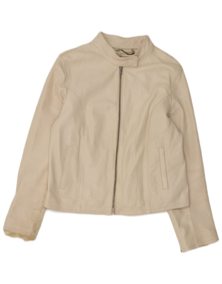 Vintage Womens Leather Jacket UK 14 Medium Beige
