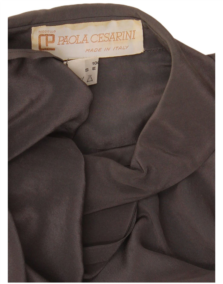 VINTAGE Womens Shirt Blouse UK 14 Large Grey Silk