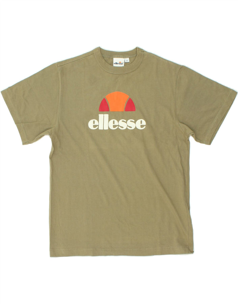 ELLESSE Womens Graphic T-Shirt Top UK 14 Medium Beige Cotton | Vintage Ellesse | Thrift | Second-Hand Ellesse | Used Clothing | Messina Hembry 