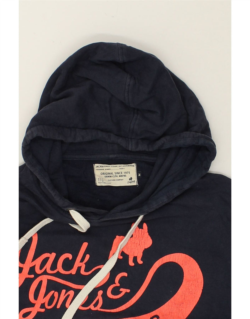 JACK & JONES Mens Graphic Hoodie Jumper Medium Navy Blue | Vintage Jack & Jones | Thrift | Second-Hand Jack & Jones | Used Clothing | Messina Hembry 