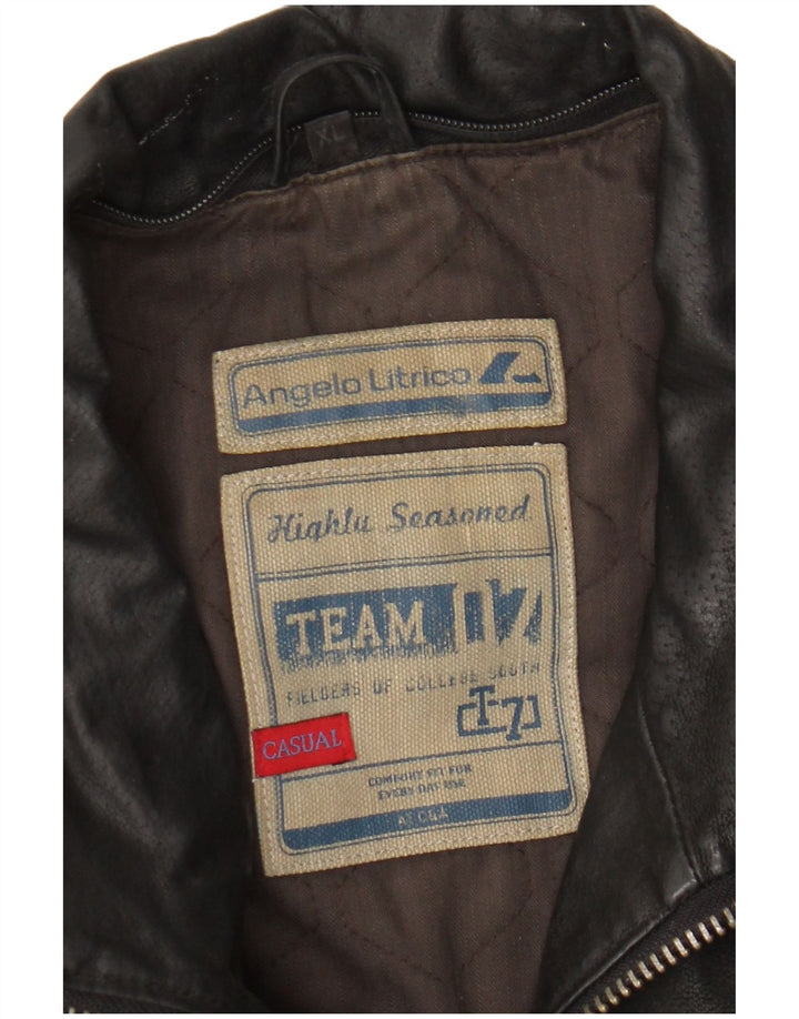 Angelo Litrico Mens Leather Jacket UK 42 XL Black Leather