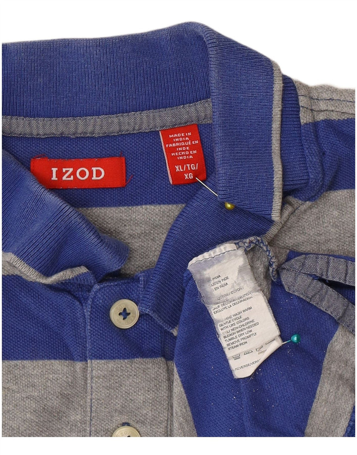 Izod Mens Polo Shirt XL Blue Striped Cotton