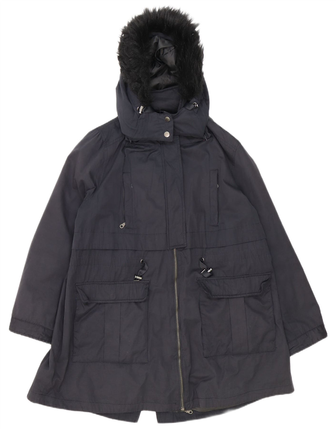 Monsoon Womens Hooded Oversized Parka Jacket UK 18 XL Navy Blue Polyester