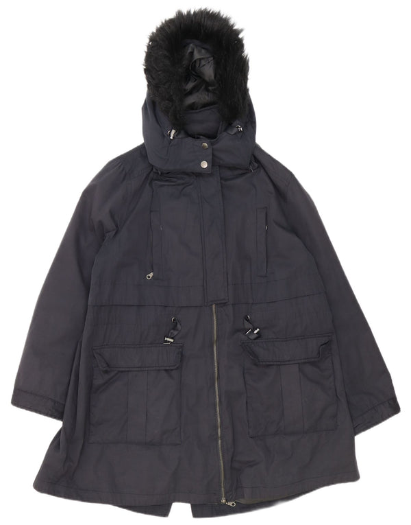 Monsoon Womens Hooded Oversized Parka Jacket UK 18 XL Navy Blue Polyester