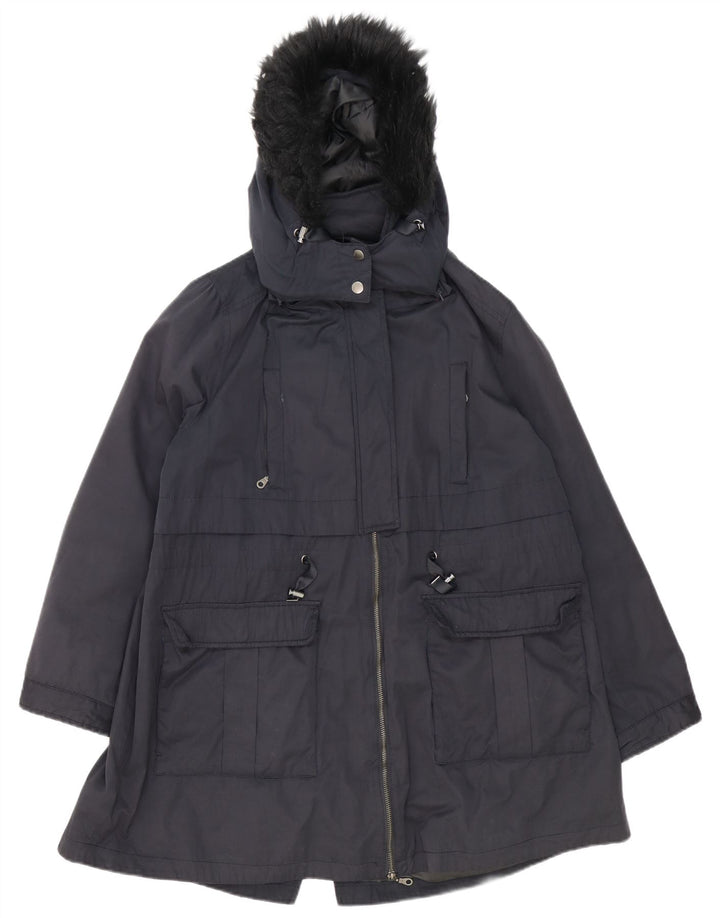 Monsoon Womens Hooded Oversized Parka Jacket UK 18 XL Navy Blue Polyester