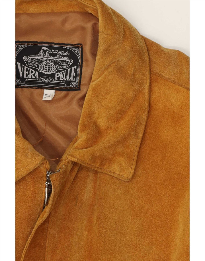 Vintage Mens Suede Jacket IT 54 2XL Brown Leather