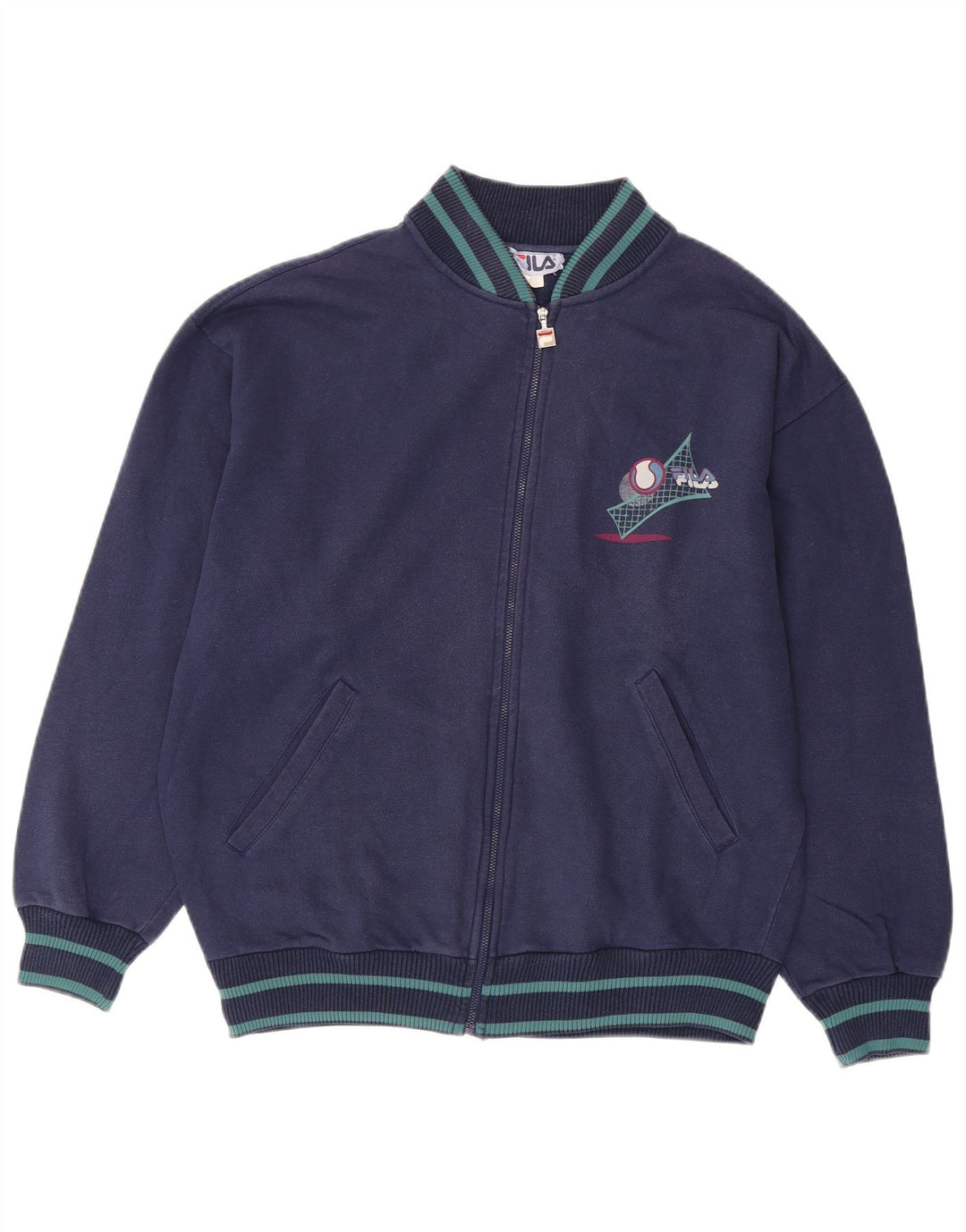 FILA Mens Graphic Loose Fit Tracksuit Top Jacket Medium Navy Blue Cotton