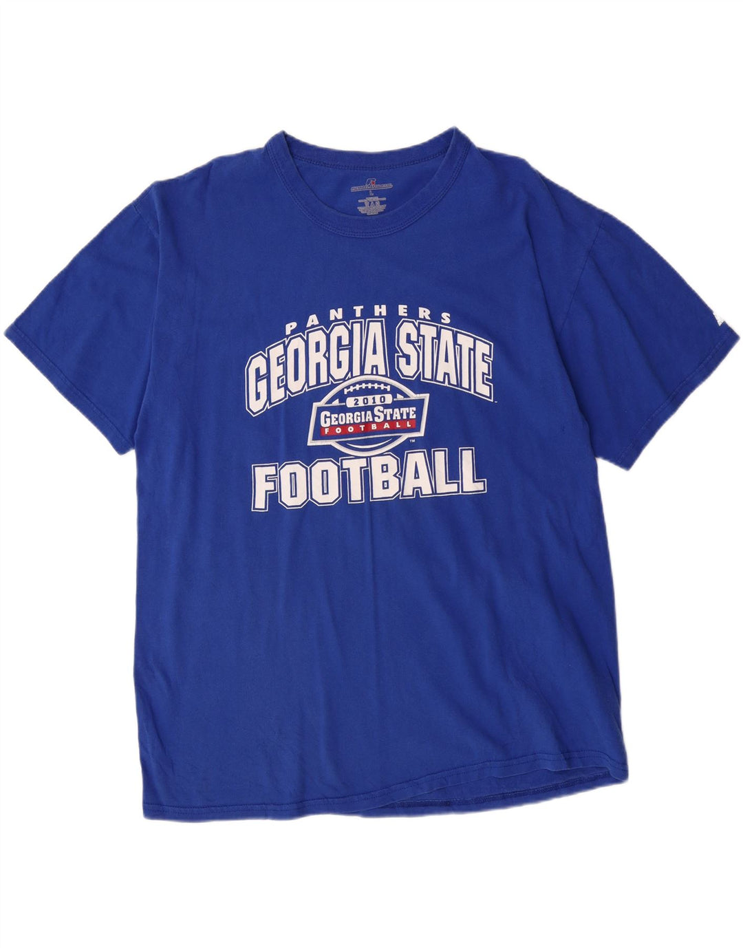 RUSSELL ATHLETIC Mens Graphic T-Shirt Top Large Blue Cotton Vintage Russell Athletic and Second-Hand Russell Athletic from Messina Hembry 