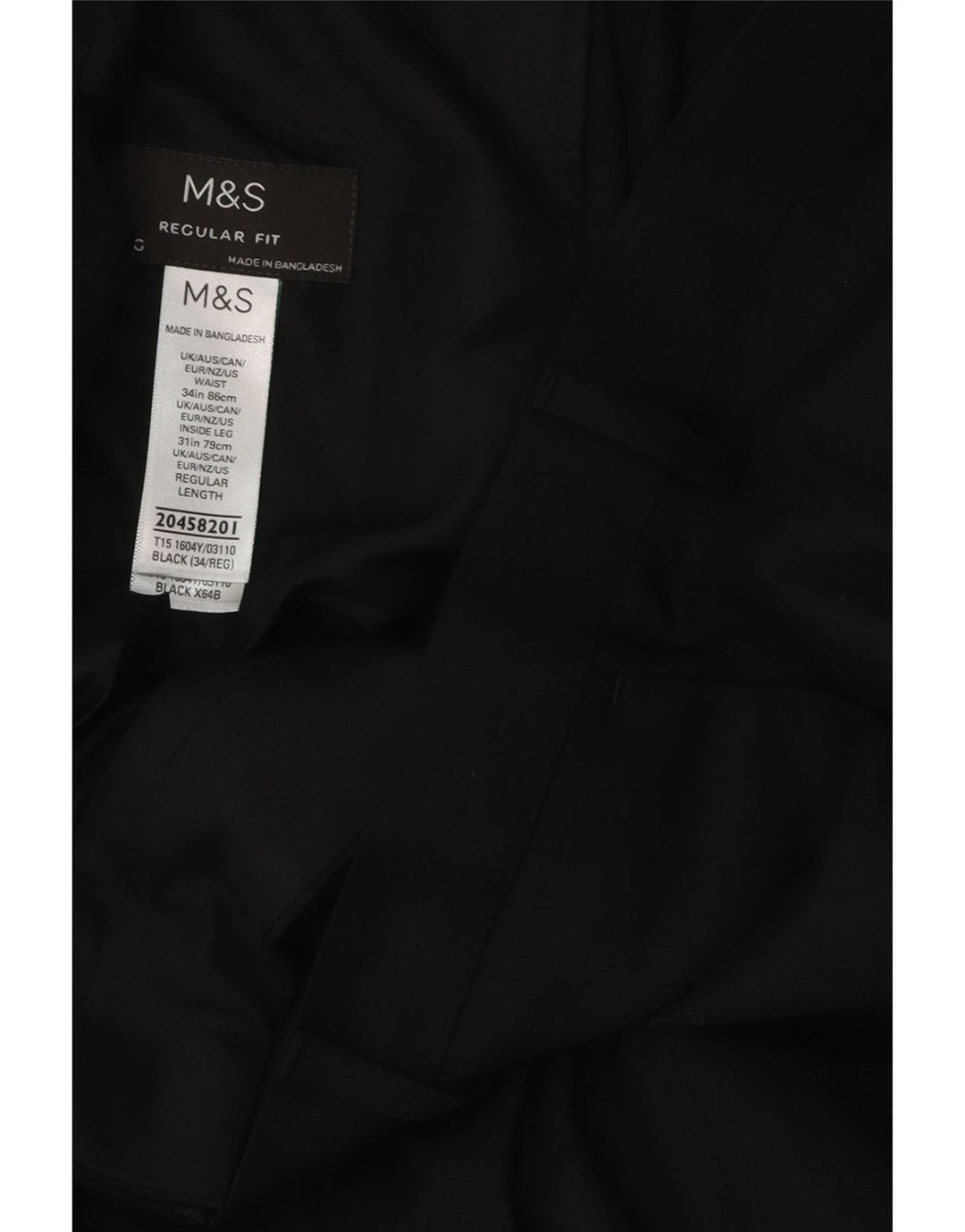 Marks & Spencer Mens Regular Fit Suit Trousers W34 L31 Black Polyester
