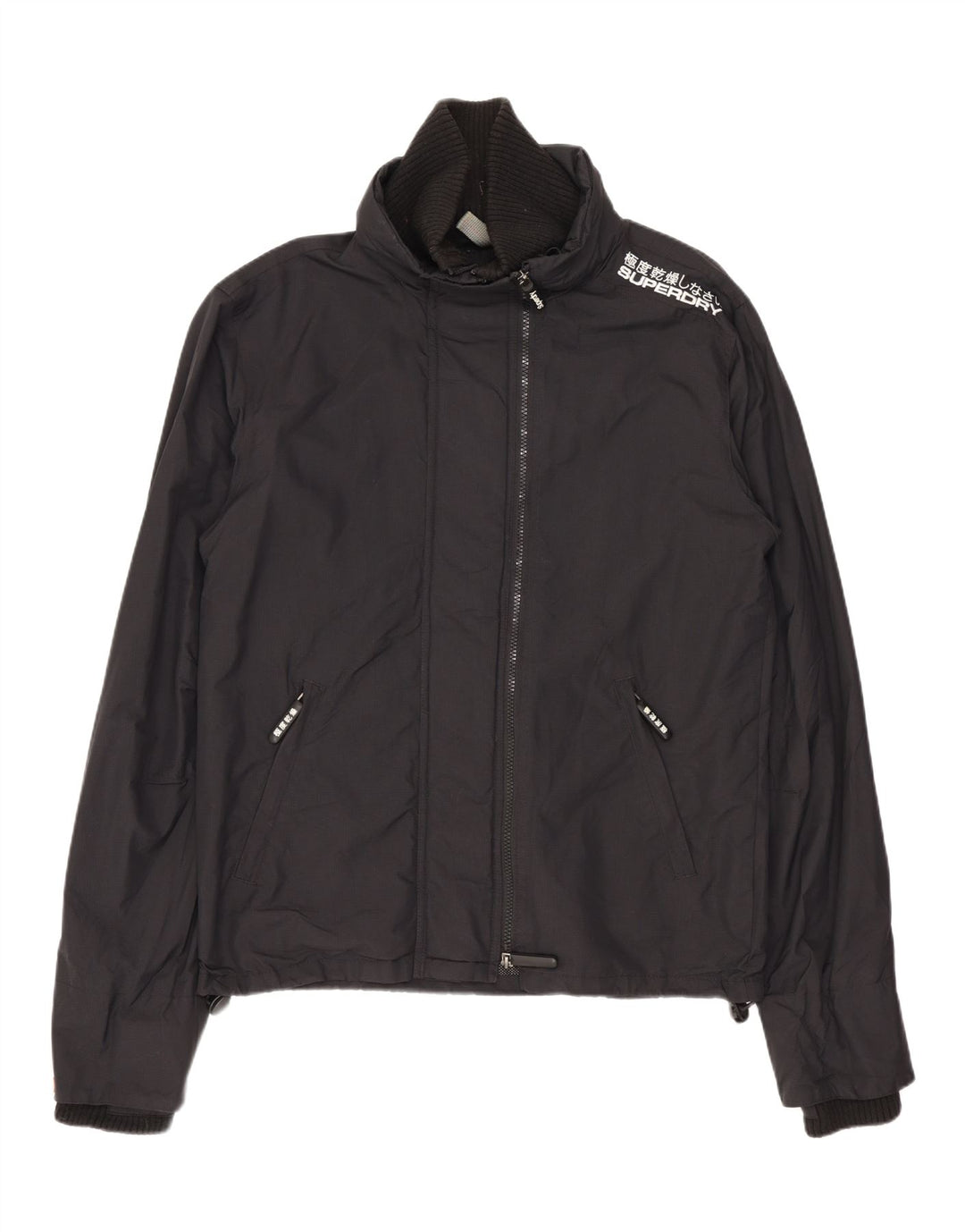 SUPERDRY Mens Graphic Rain Jacket UK 38 Medium Black Nylon