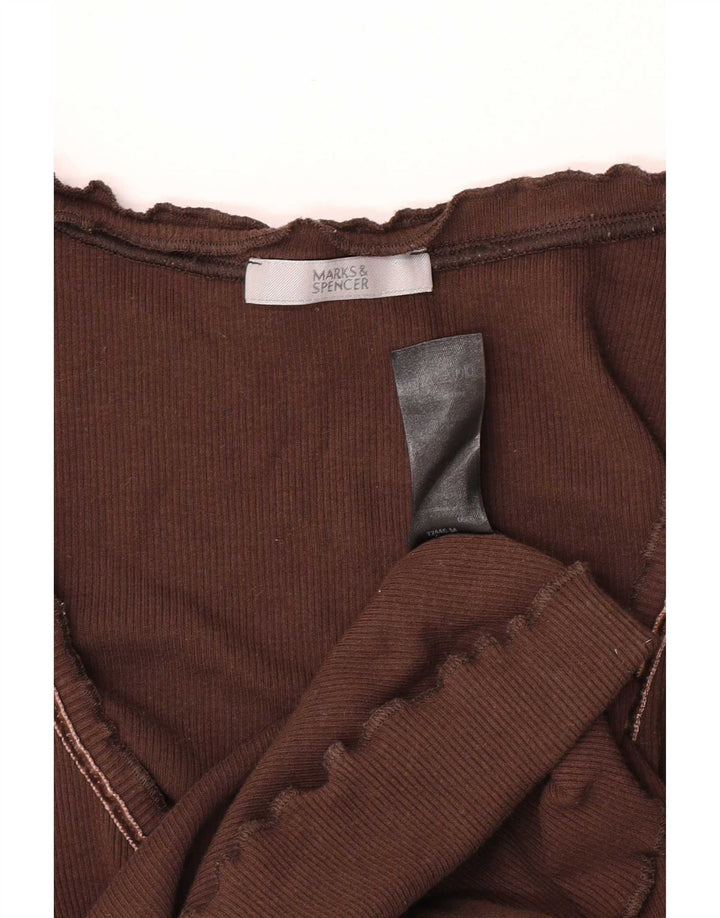 Marks & Spencer Womens Top 3/4 Sleeve UK 16 Large Brown Cotton
