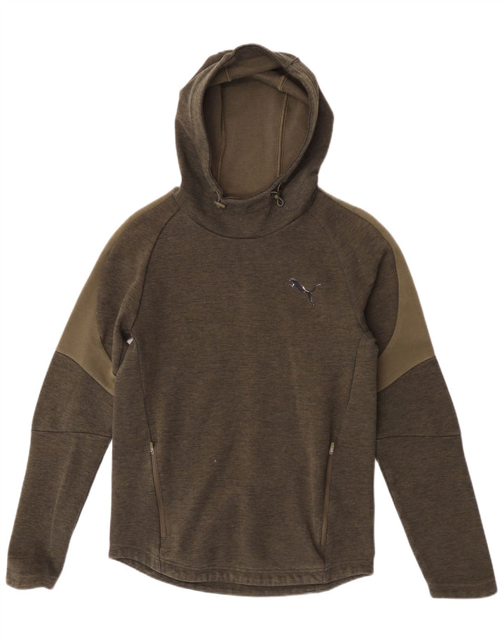 Puma Mens Hoodie Jumper Small Khaki Flecked Cotton