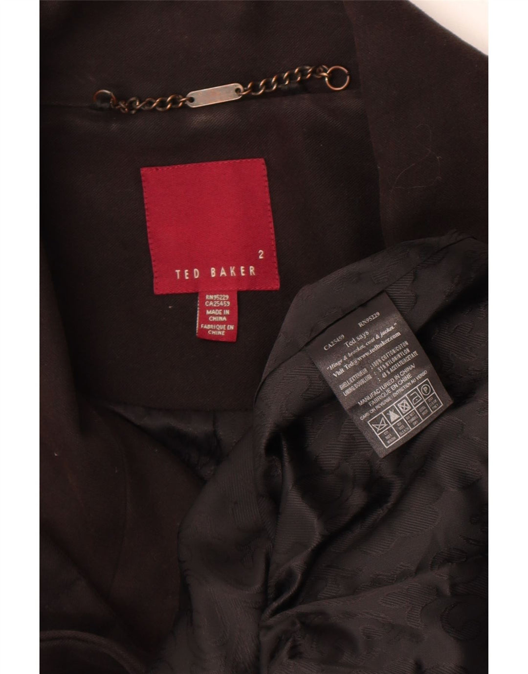 Ted Baker Womens Pea Coat Size 2 Small Black Cotton
