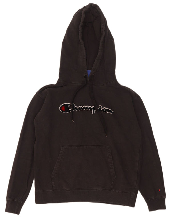 Champion Womens Graphic Oversized Hoodie Jumper UK 6 XS Black Cotton