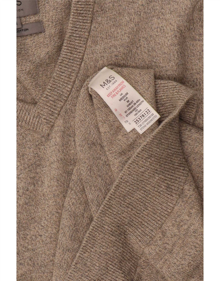 Marks & Spencer Mens Vest Tank Top Medium Beige Flecked Cotton