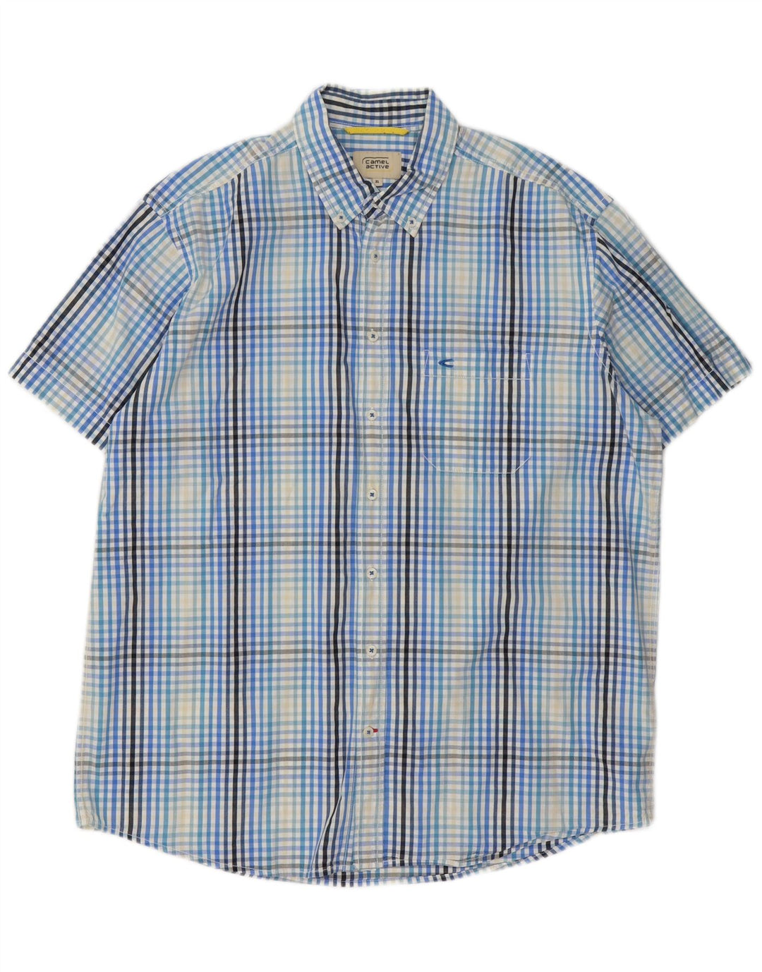 Camel Active Mens Short Sleeve Shirt XL Blue Gingham Cotton