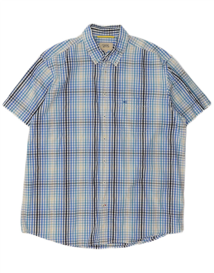 Camel Active Mens Short Sleeve Shirt XL Blue Gingham Cotton