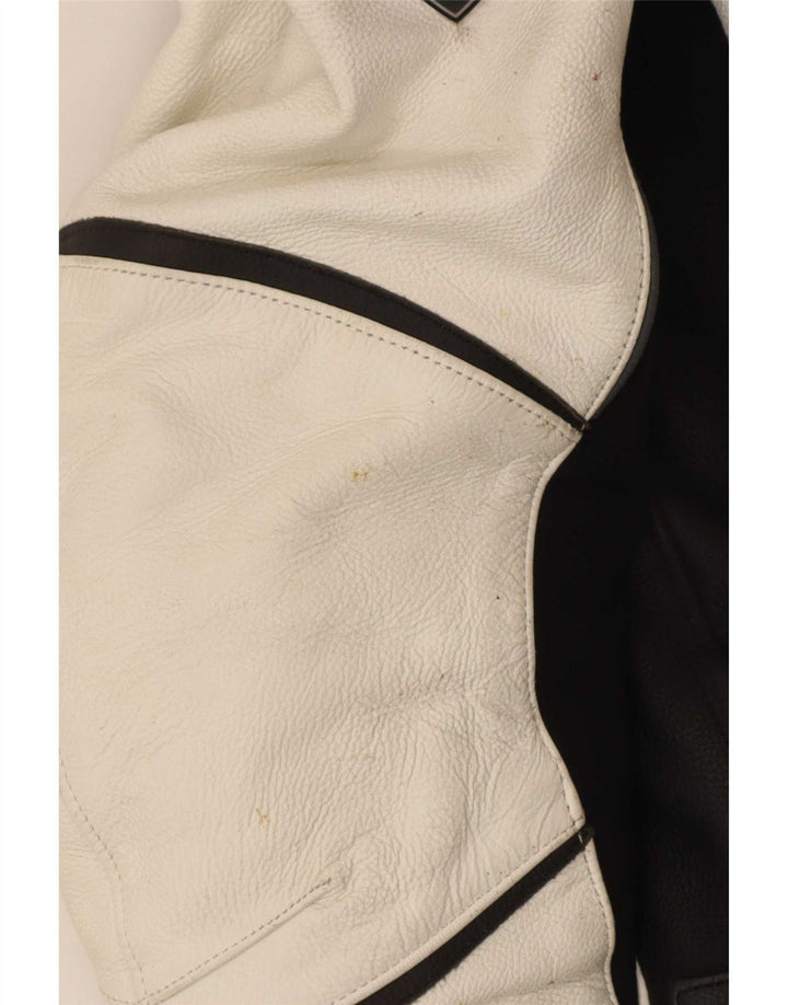Vanucci Mens Graphic Leather Racer Jacket EU 48 Small White Colourblock