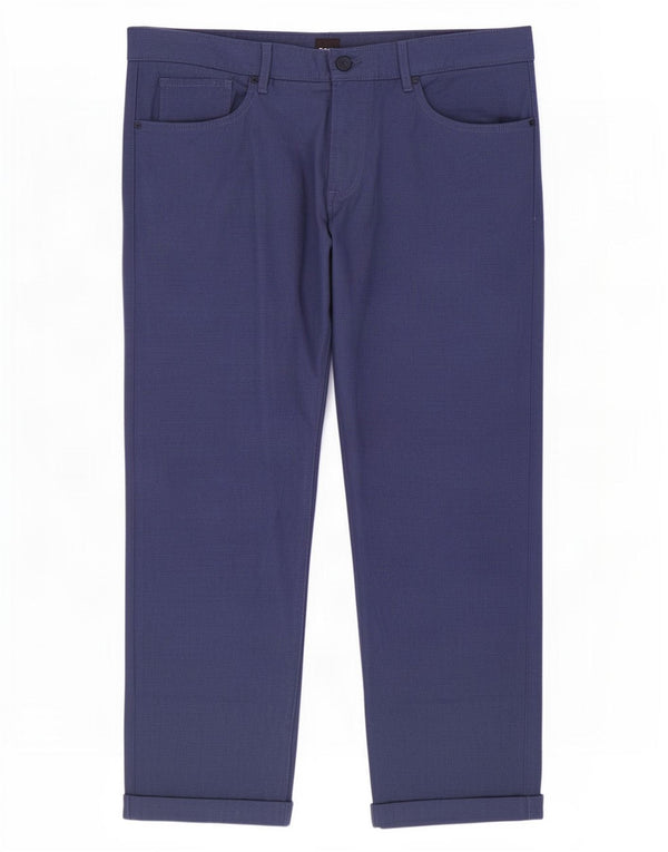 Hugo Boss Mens Regular Fit Casual Trousers W38 L28 Navy Blue Houndstooth