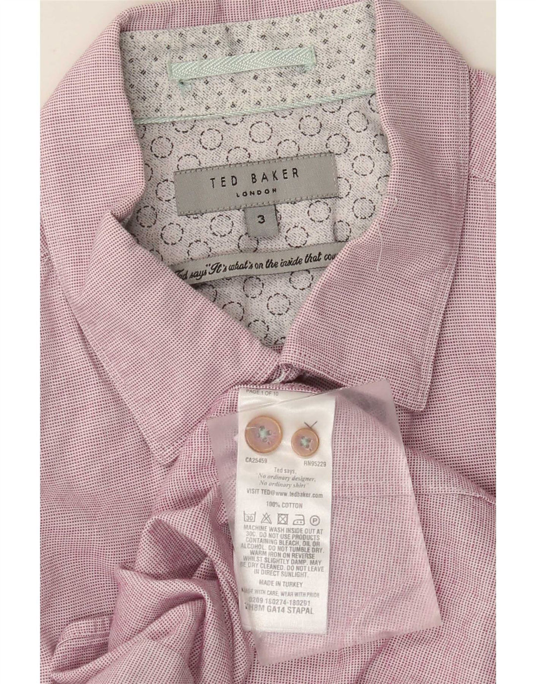 Ted Baker Mens Shirt Size 3 Medium Pink Cotton