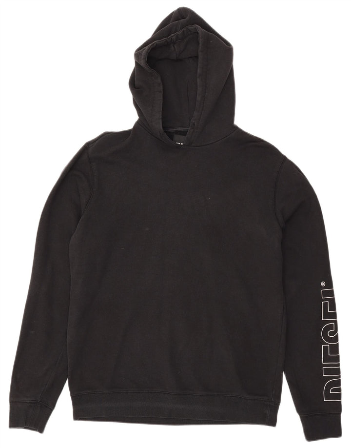 Diesel Mens Graphic Hoodie Jumper Medium Black Cotton