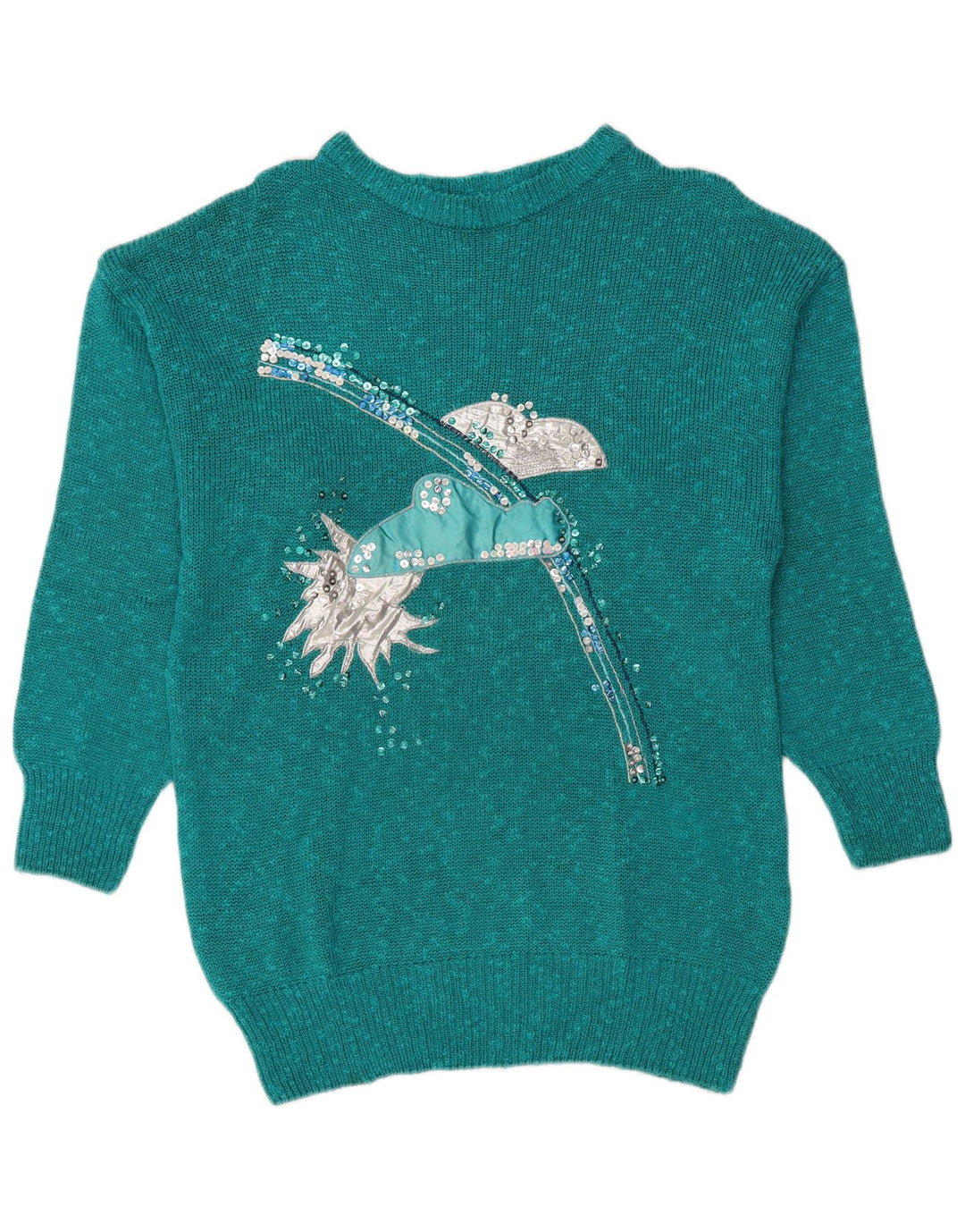 VINTAGE Womens Boat Neck Jumper Sweater EU 36 Small Turquoise Flecked