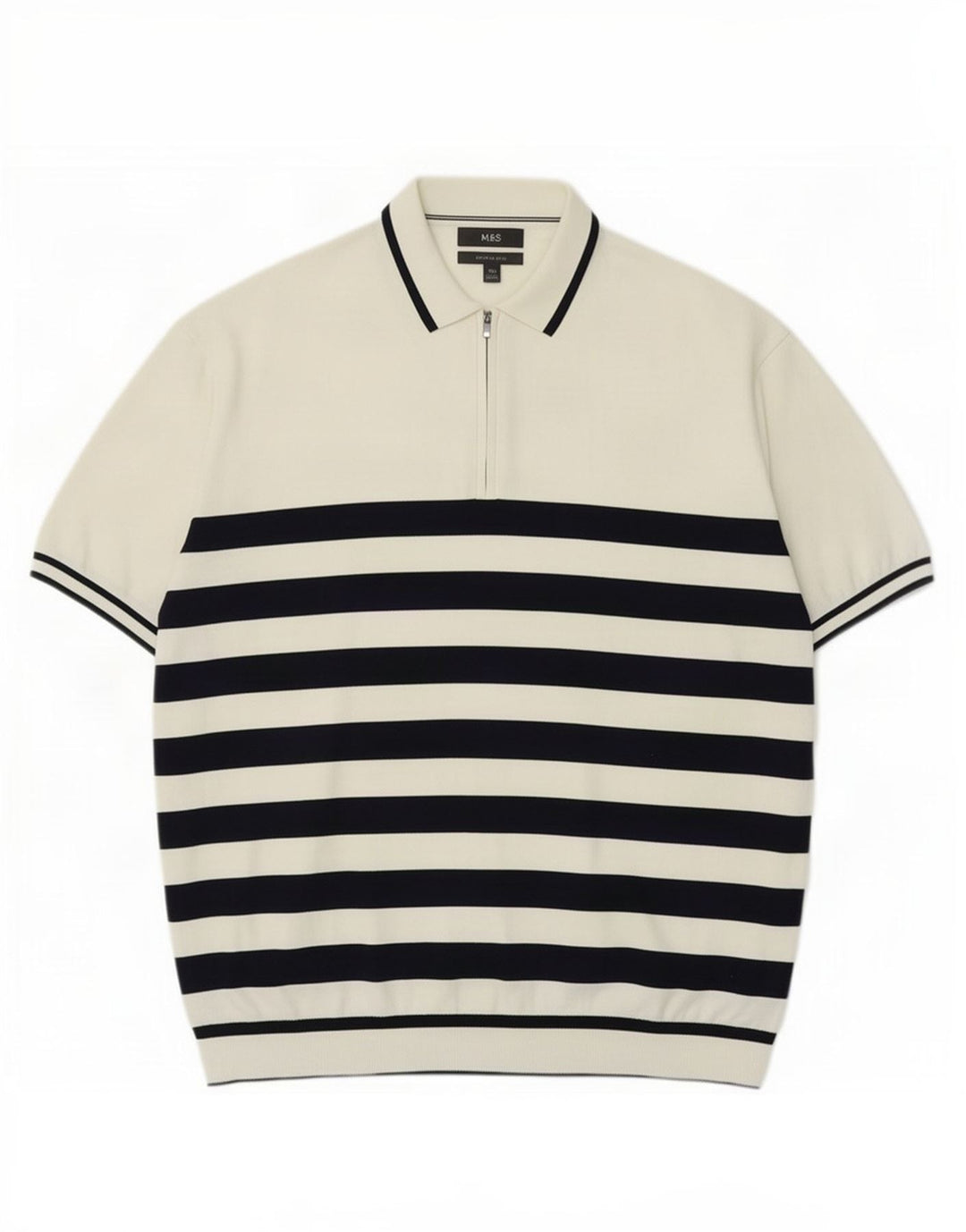 Marks & Spencer Mens Polo Neck Jumper Sweater 2XL White Striped