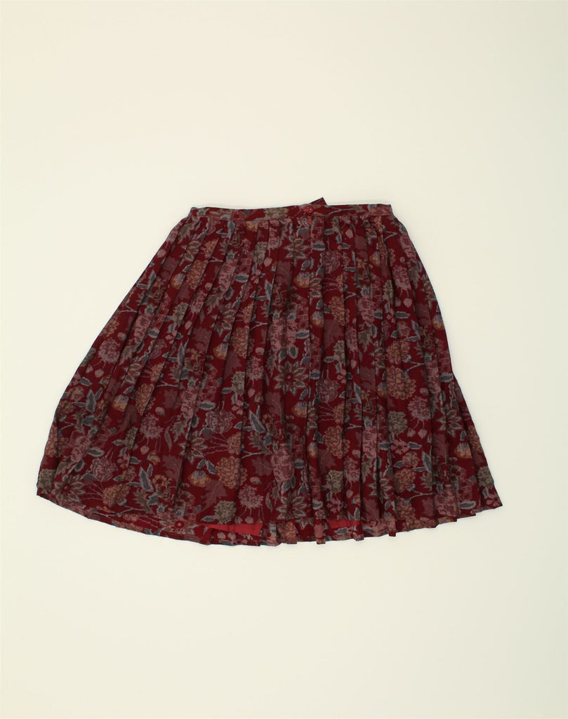 VINTAGE Womens Pleated Skirt W31 Medium Burgundy Floral Wool | Vintage Vintage | Thrift | Second-Hand Vintage | Used Clothing | Messina Hembry 