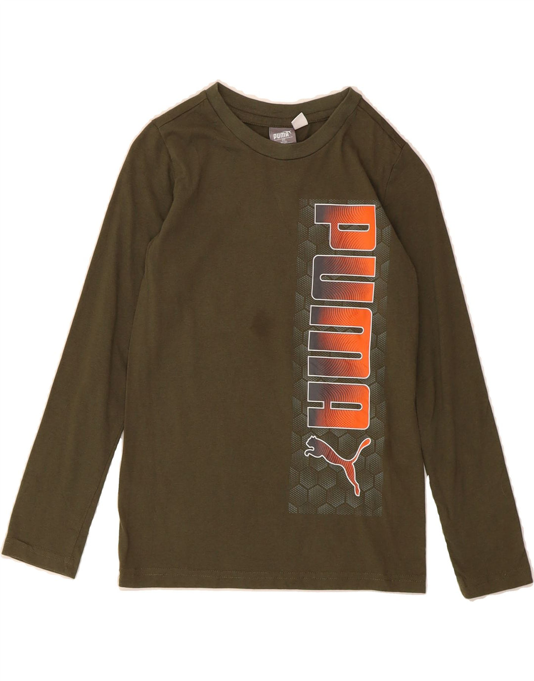 PUMA Boys Graphic Top Long Sleeve 7-8 Years Medium Khaki Cotton Vintage Puma and Second-Hand Puma from Messina Hembry 