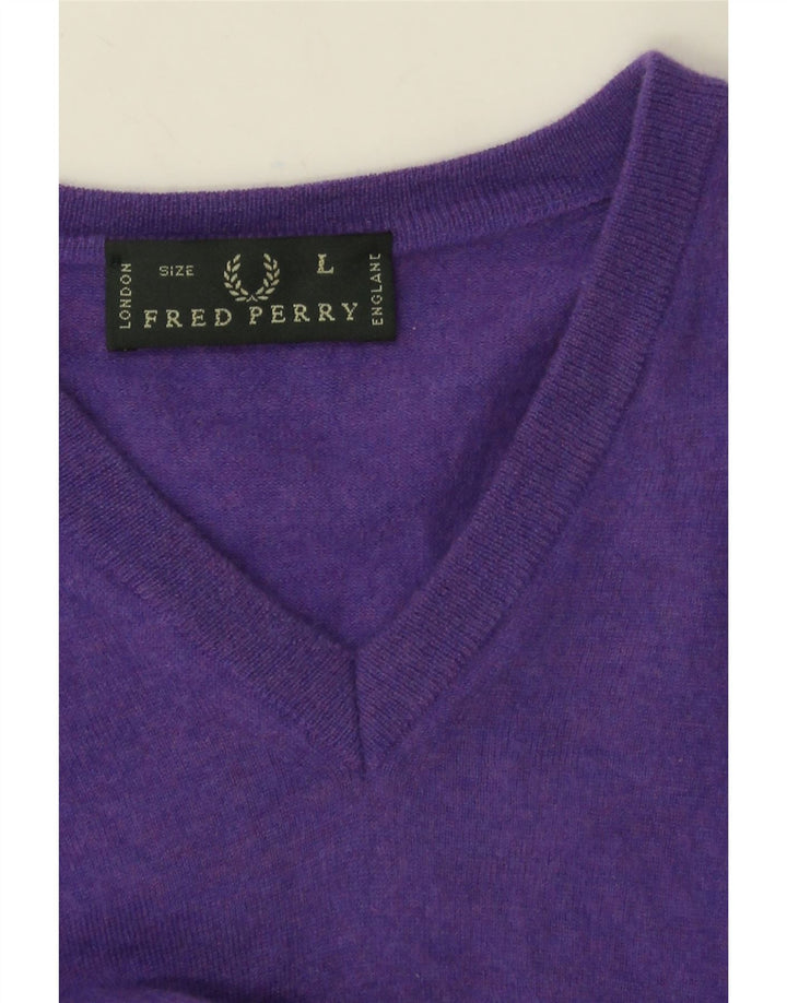 Fred Perry Mens V-Neck Jumper Sweater Large Purple