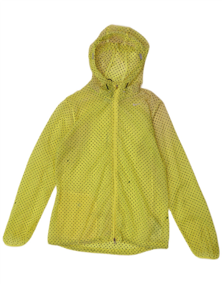 Nike Womens Running Hooded Rain Jacket UK 14 Medium Yellow Spotted
