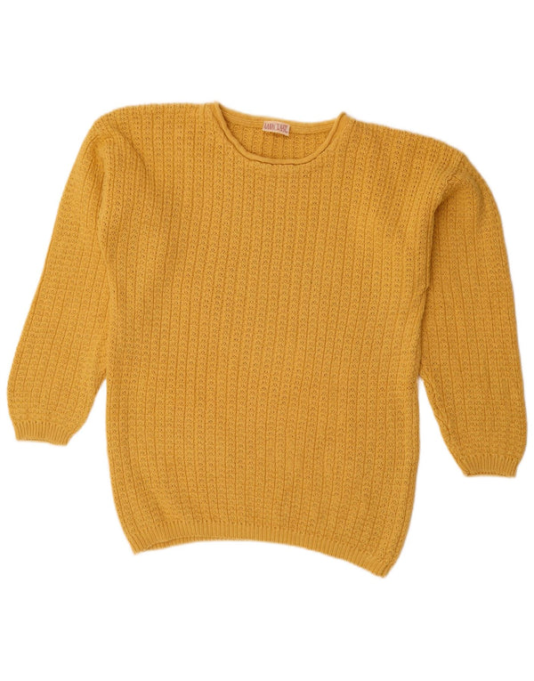 Vintage Womens Boat Neck Jumper Sweater UK 16 Large Yellow Ramie