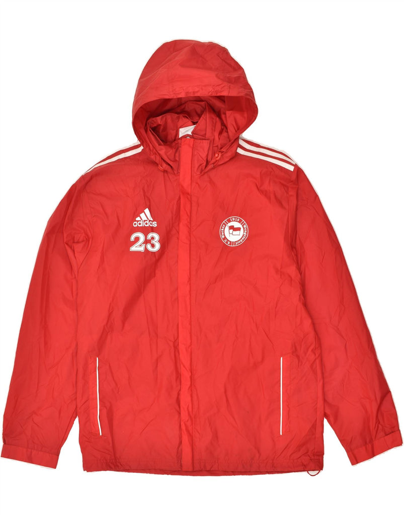 ADIDAS Mens Graphic Hooded Rain Jacket UK 40/42 Medium Red Polyester | Vintage Adidas | Thrift | Second-Hand Adidas | Used Clothing | Messina Hembry 